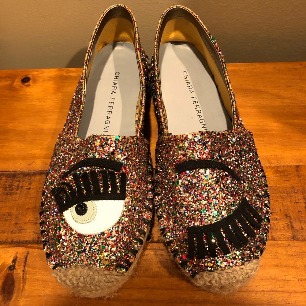 Chiara Ferragni Eyelash Glittery Espadrilles